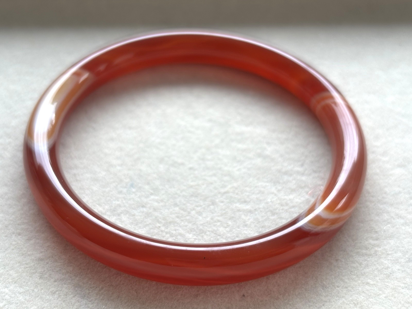 55mm Carnelian Red Agate Bangle Full Round with White Cloud Accent