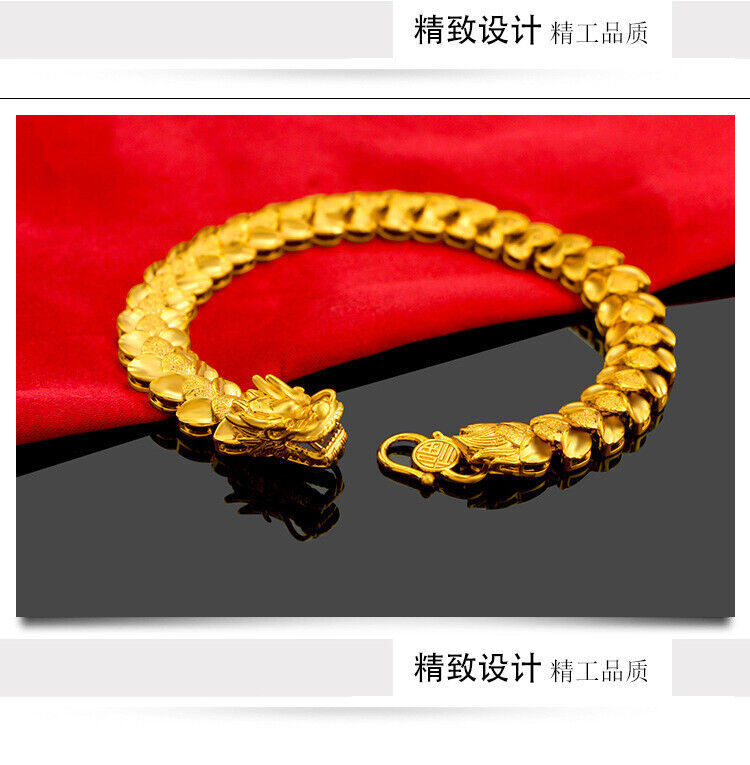 Men’s Dragon 22k 23k 24k Thai Baht Yellow Gold Gp Bracelet 8.2inch30g