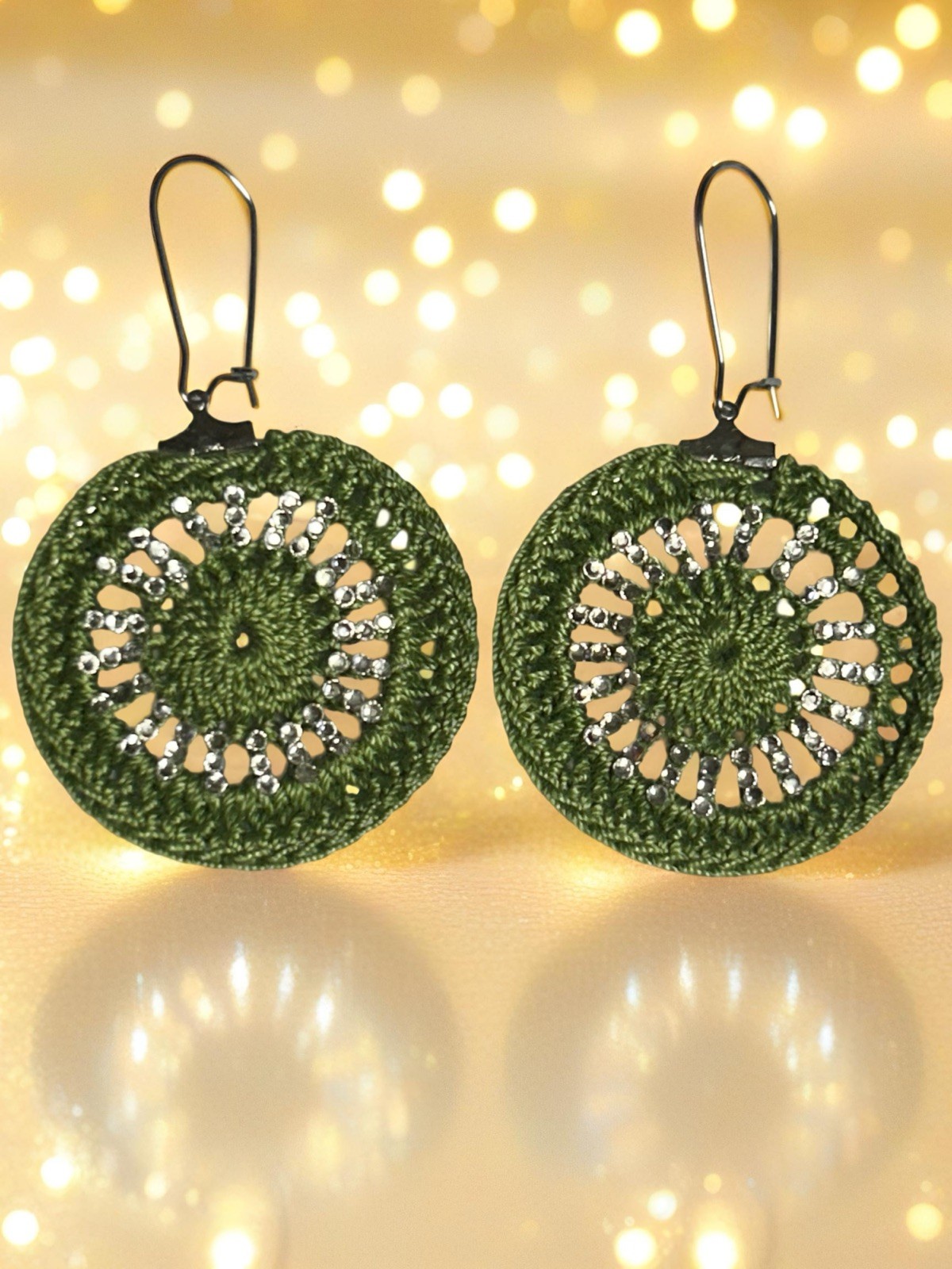 Icy Boho Earrings New Surgical Steel Ear Wire In Olive Green