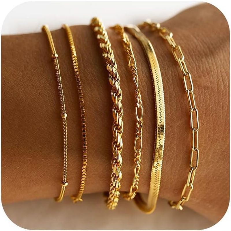 14K Gold Filled Bracelets Jewelry Women Paperclip Box Herringbone Figaro Rope