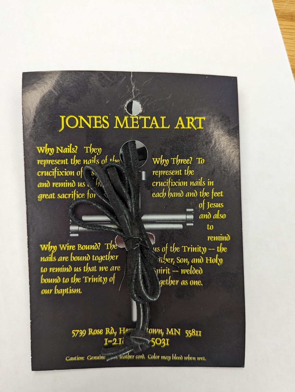 Made in USA Cross Necklace Made of Nails 3 inches x 2 inches on leather strap