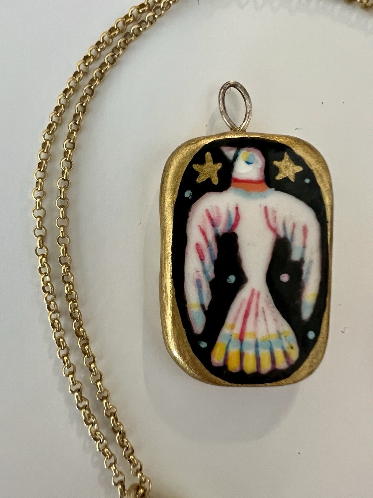 Handmade Ceramic & Porcelain Pendant Charm Necklace Bundle Gold Plated Chain