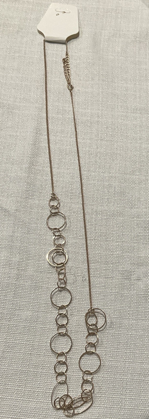 Silver tone cable chain necklace circle links metal lobster closure no stone