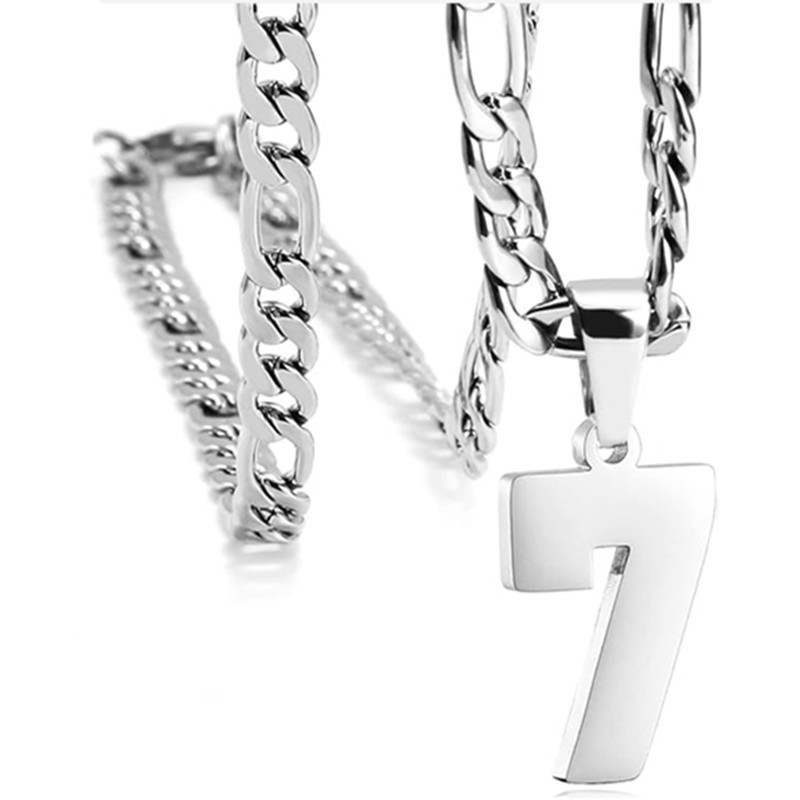 #00-#99 SPORTS silver NUMBER Pendant Charm / 24IN STAINLESS CHAIN NECKLACE