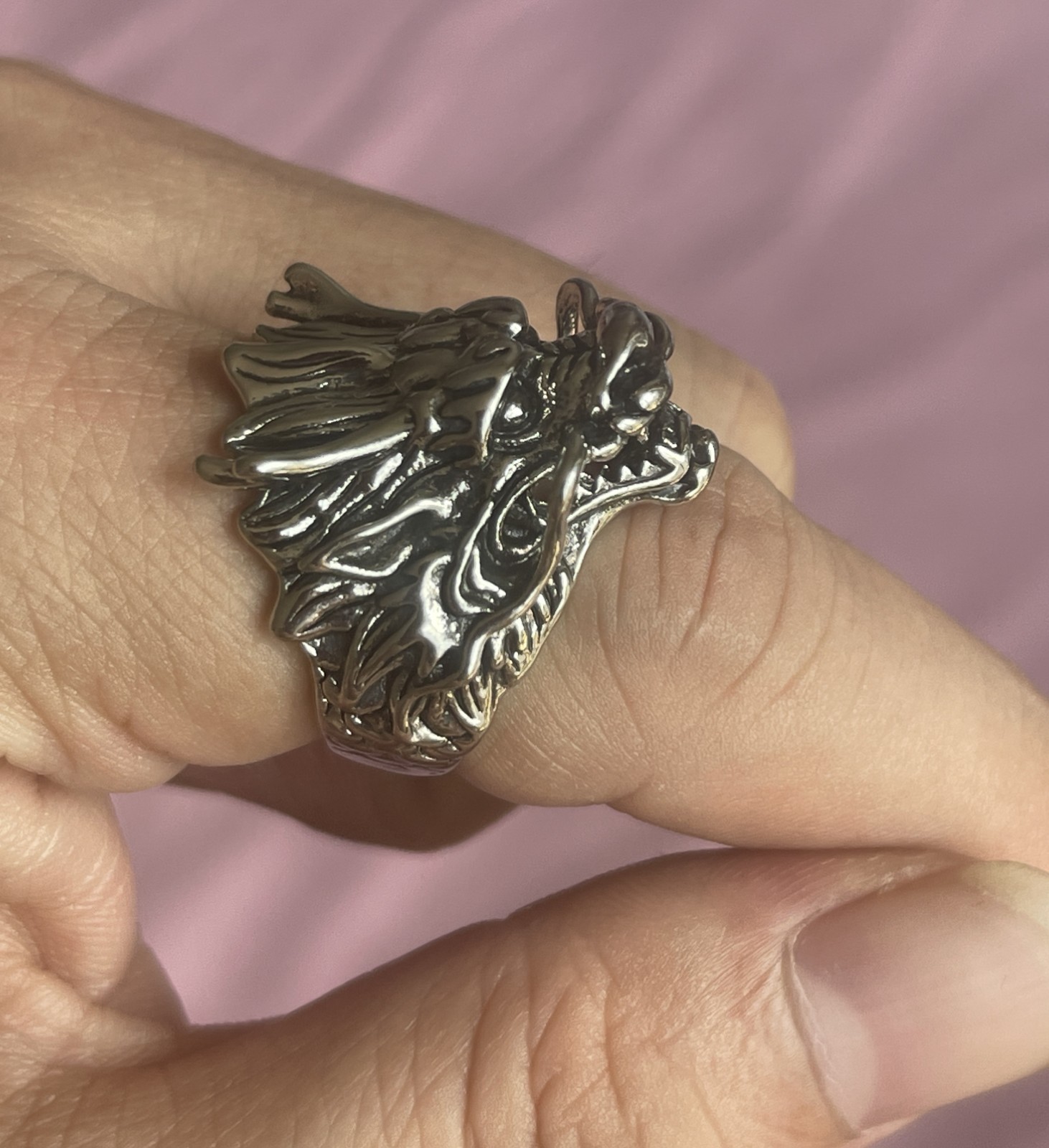 Detail Dragon Ring 925 Sterling Silver Mens Punk Jewelry One Size Fit All