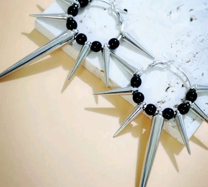 Gothic,Punk, , Long Spike &bead Hoop Earrings. Lightweight Teens,adults, Nwt