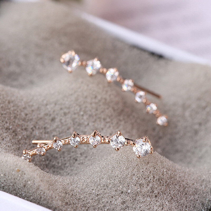 SINGLE ROW EARRING HOOK CUFF PAIR PINK CLEAR MULTI COL GOLD SILVER PLATE