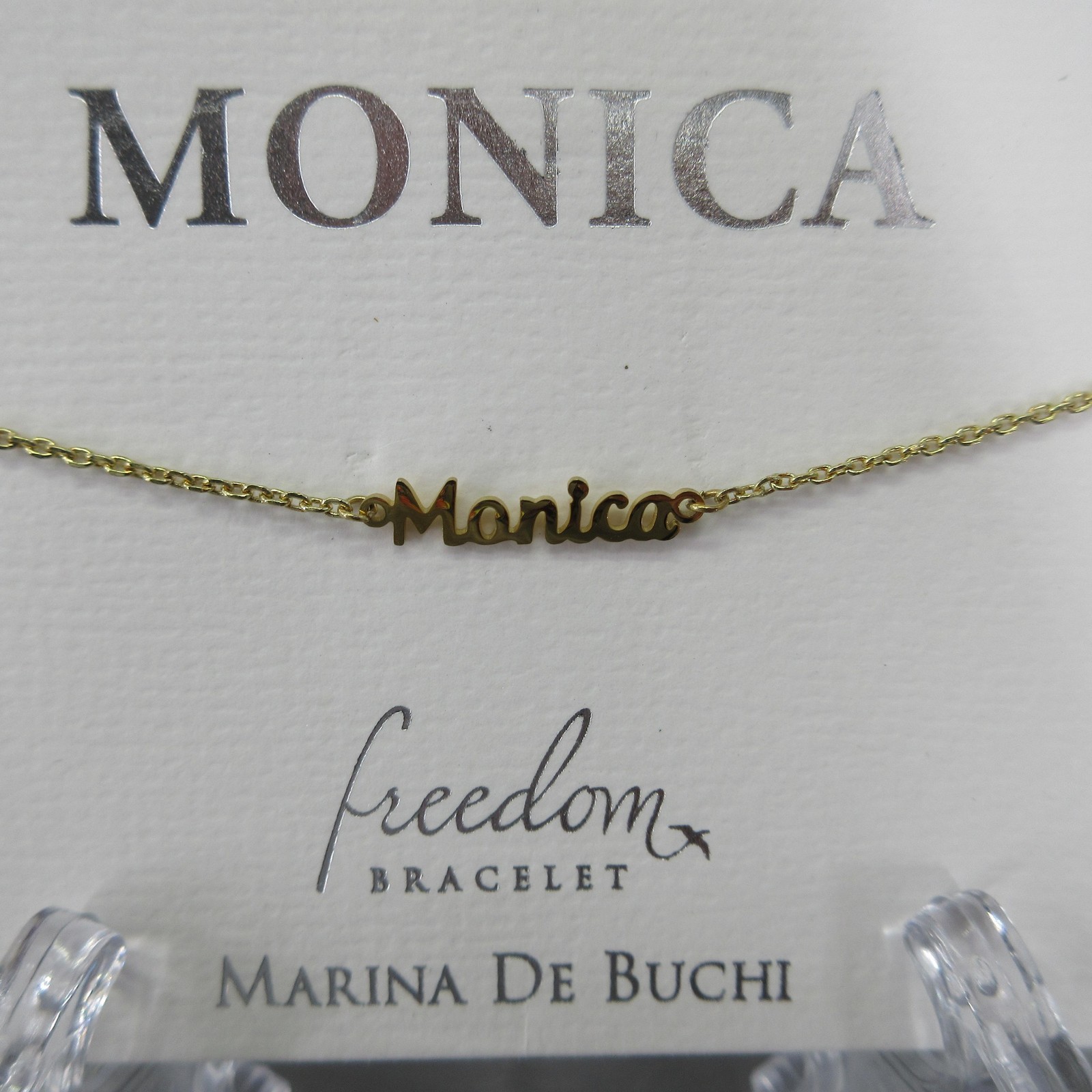 Marina De Buchi Monica Name Bracelet Gold Tone Adjustable Chain Nickel Free