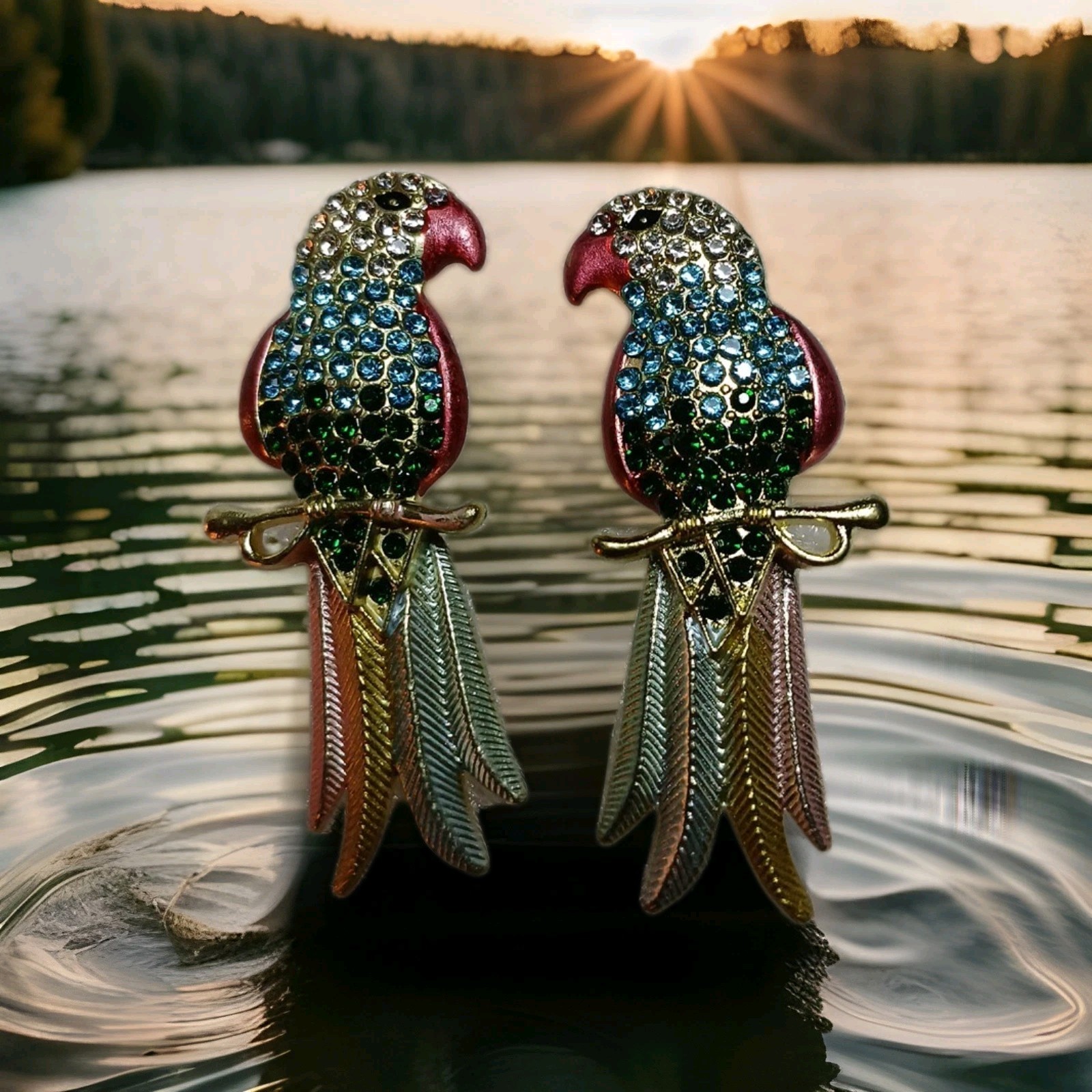 Stunning Colorful Crystal Parrot Earrings Stud, Silver, Gold,rosegold Plated.