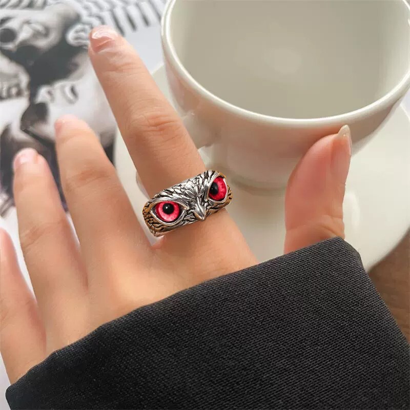 Adjustable Demon Owl Eye Ring – Gothic Animal Jewelry with Lucky Symbol