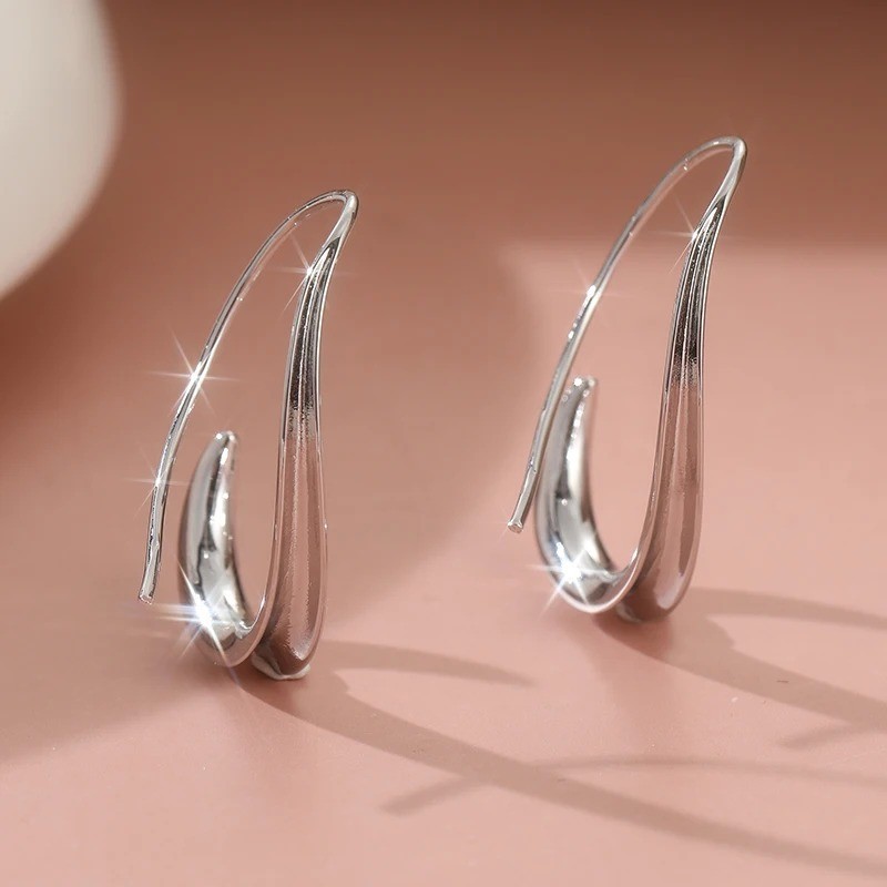Simple Silver Geometric Dangle Earrings Glossy Fashion Jewelry