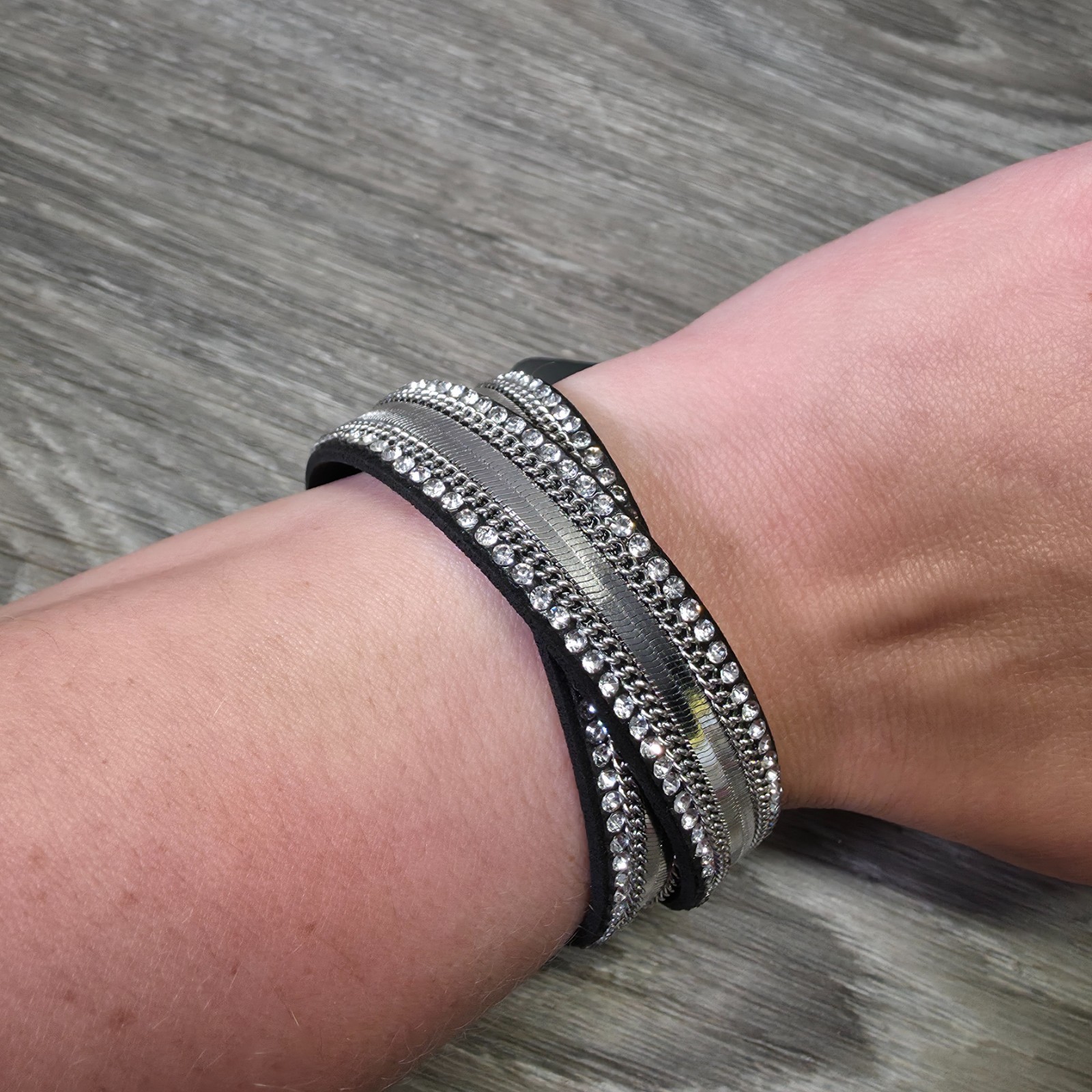 Paparazzi Black Rhinestone Diamond Wrap Bracelet Lot of 2 Boho Jewelry NEW