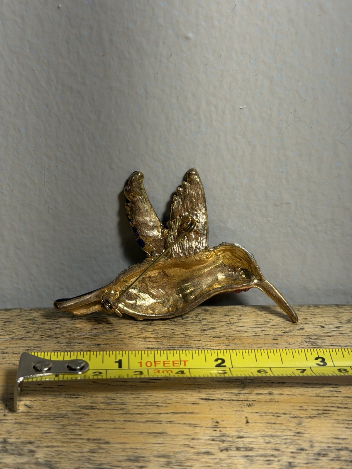 Hummingbird Bird Brooch Pin Rhinestone Enamel Gold Tone Red Green Purple 3in