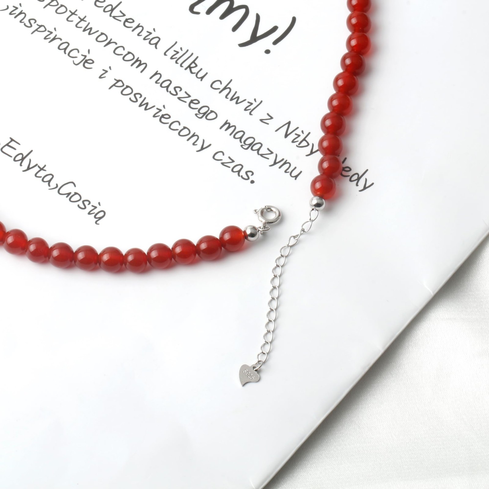 Agate Choker Necklace 6mm Round Beads Sterling Silver 40cm + 5cm Extender