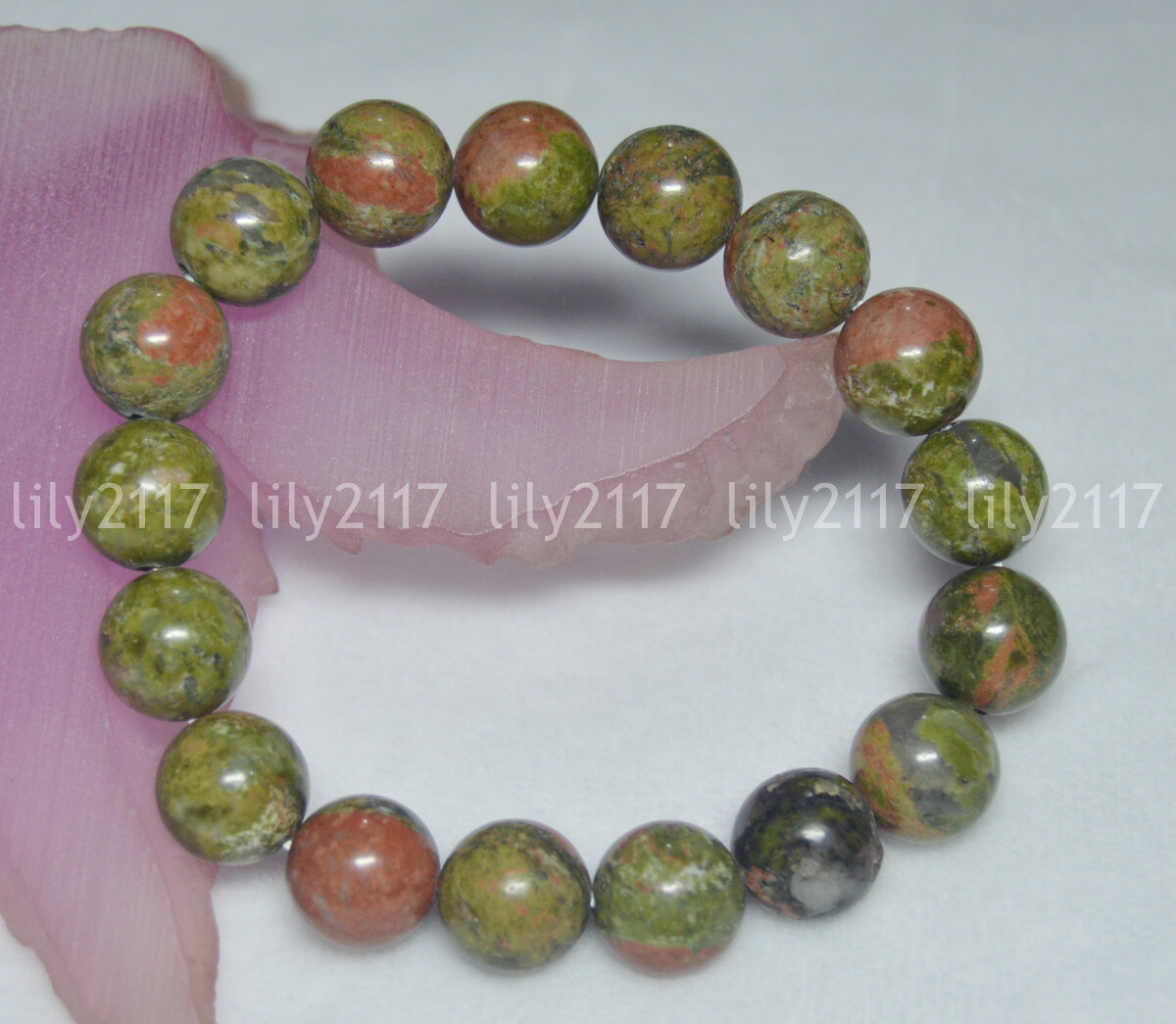 Natural Unakite Bracelet Green Round Multicolor Gems Beads 4-12mm Elasticity