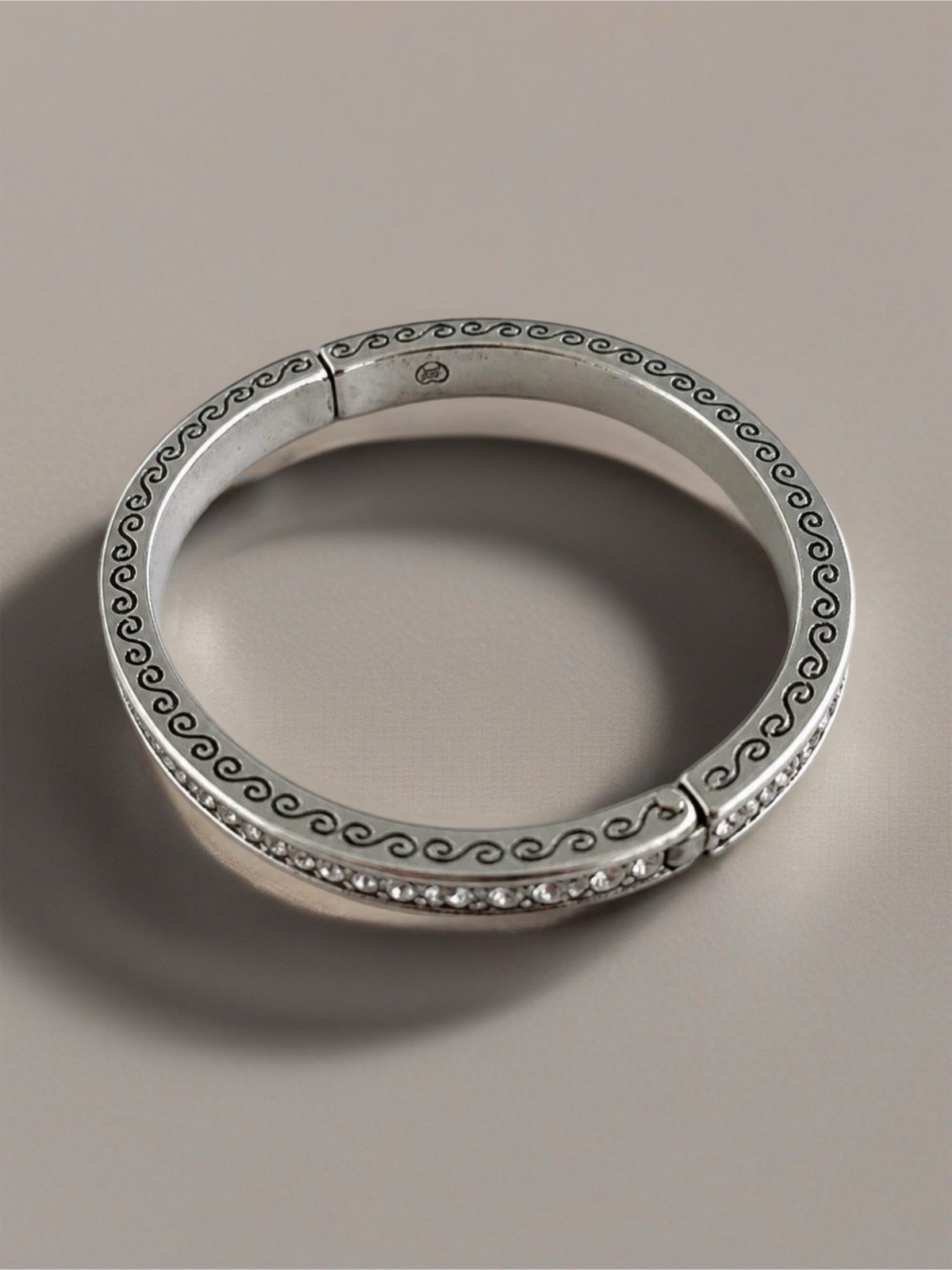 Brighton Secret of Love Silver Tone Hinged Bracelet Crystal Magnetic Closure