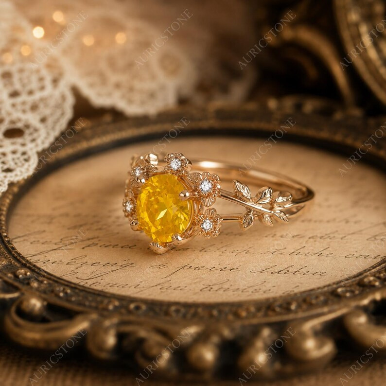 Lab Created Yellow Citrine Ring, Base Metal: Brass Finish: Gold Plated, Gift