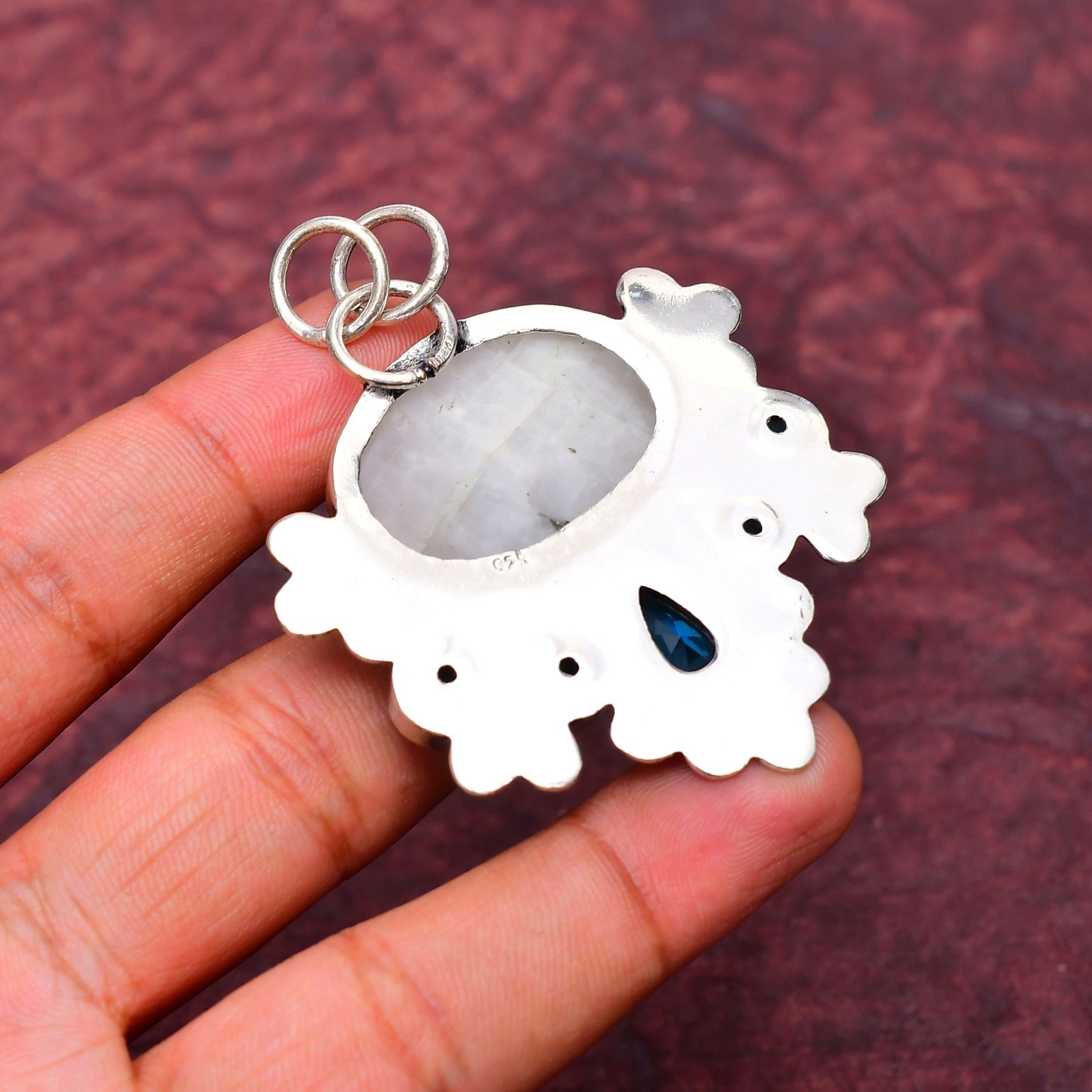 Moonstone (Lab-Created)Gemstone 925 Sterling Silver Pendant Approx – 2.16″