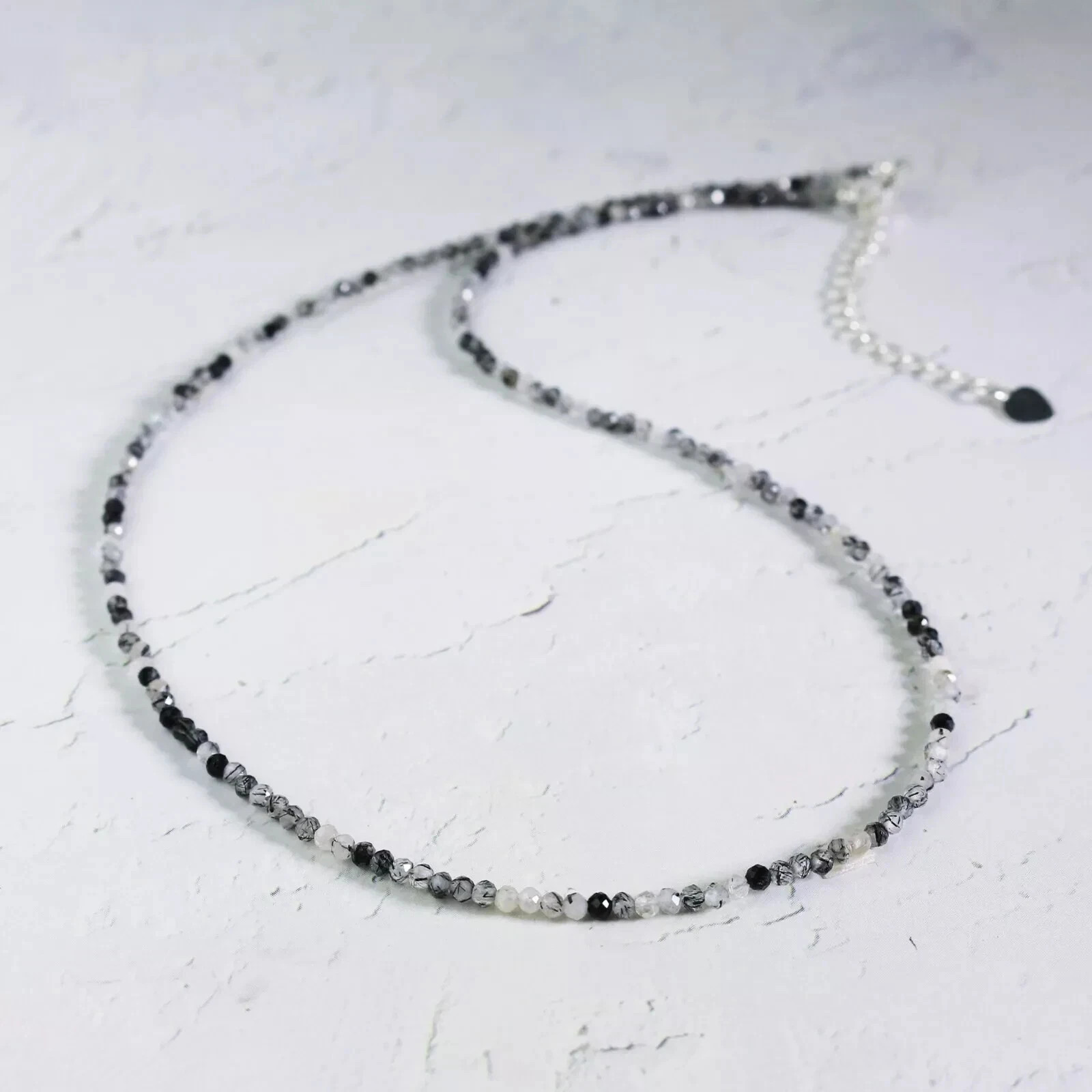 Minimalist Tourmaline Rutilated Quartz Choker Delicate 2mm Crystal Bead Necklace