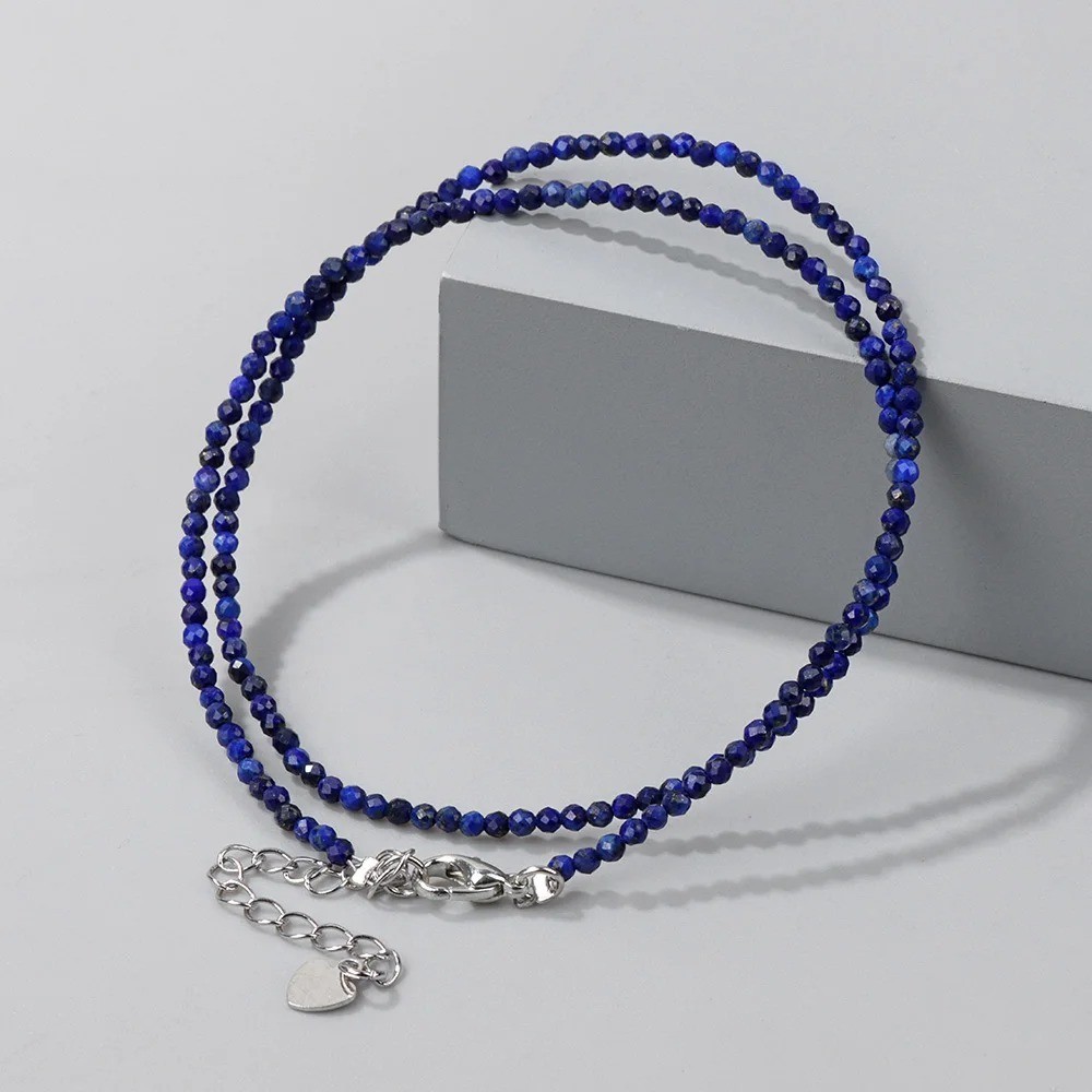 2mm Natural Stone Beaded Necklace Handmade Gemstone Chain Boho Women’s Jewelry