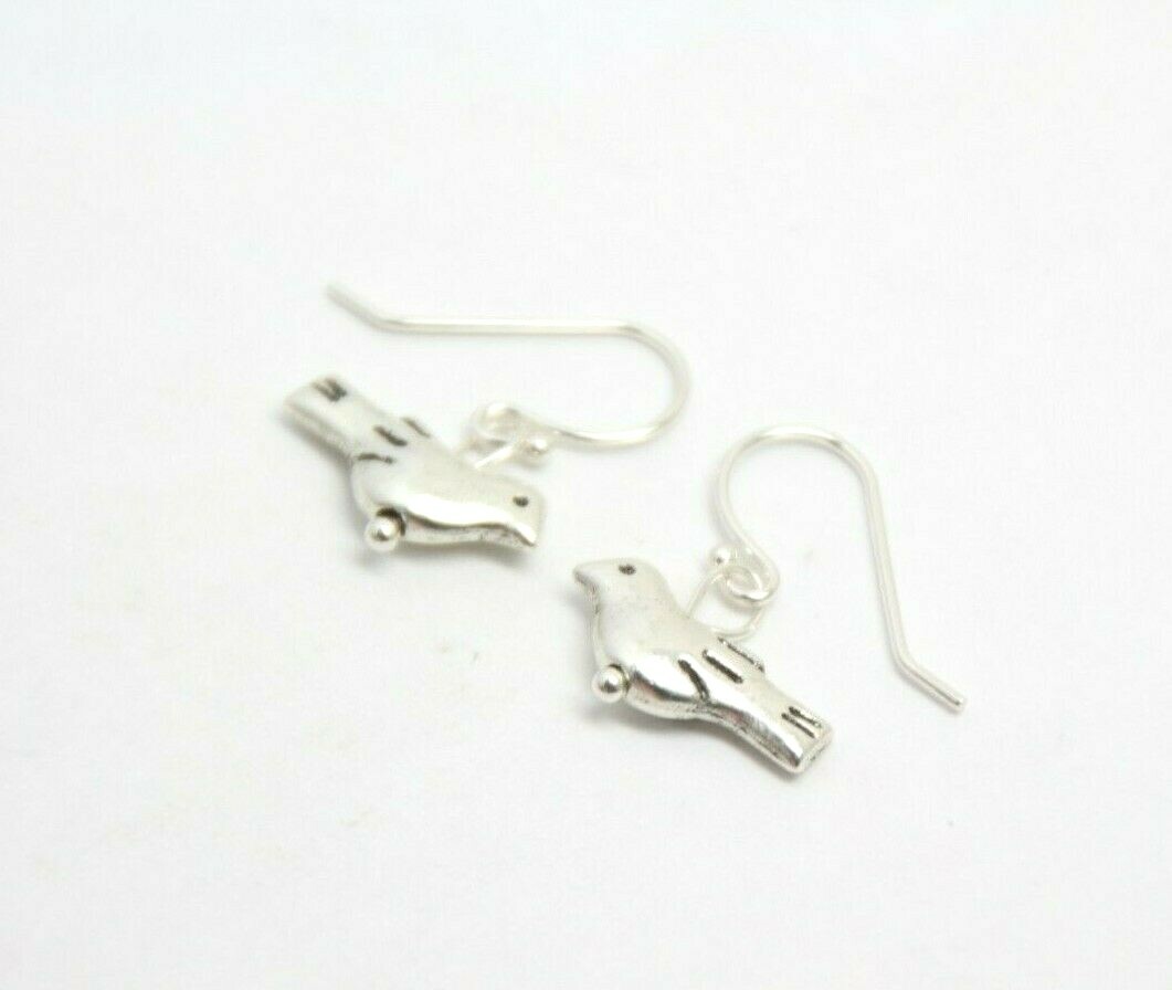 Bird Charm Earrings .925 Sterling Silver hooks pewter charms 3/4″ Tiny Birds