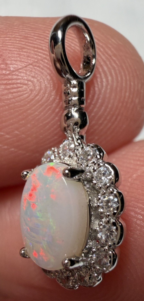 Solid Opal Pendant Silver Multicolour Floral style Versatile Everyday wear #0153