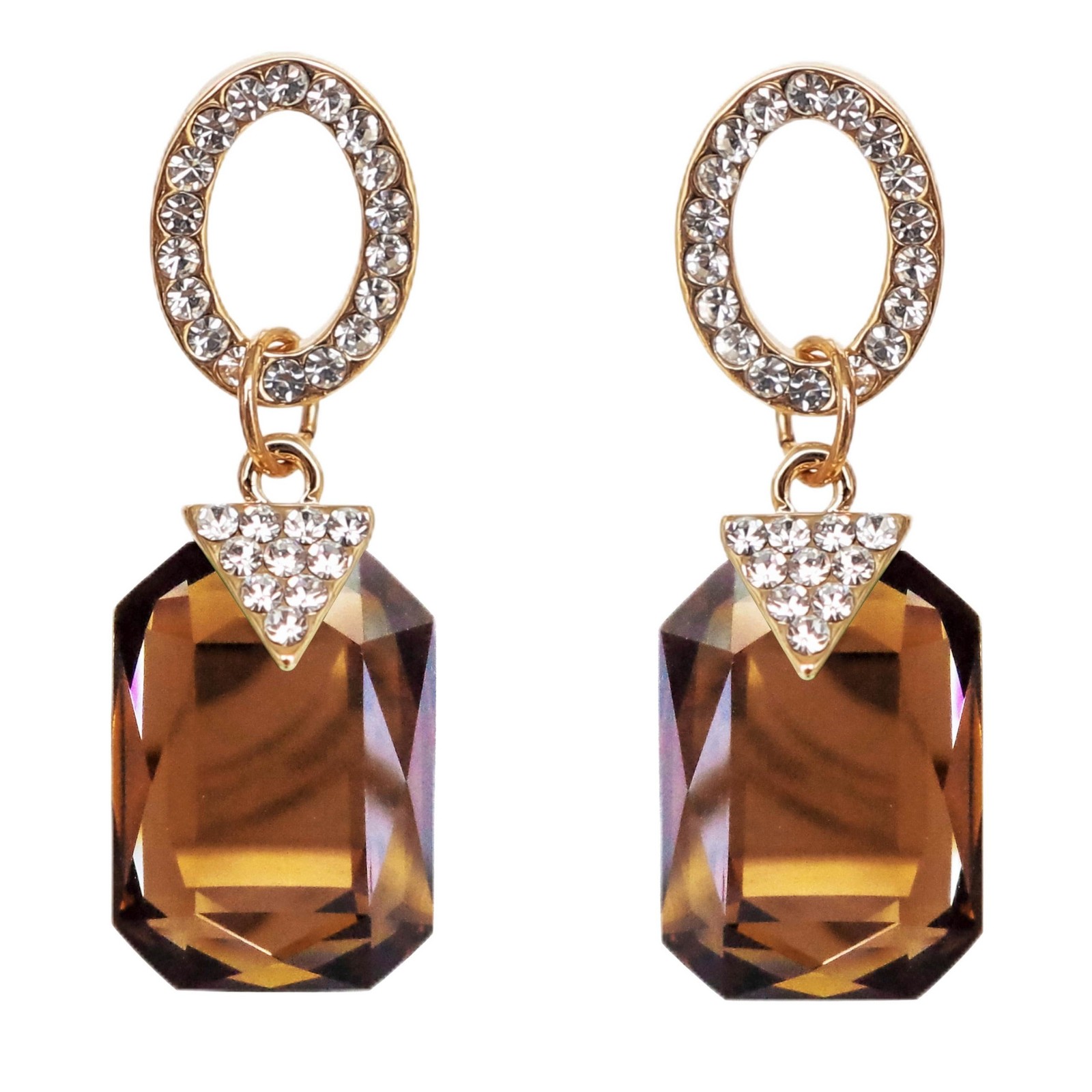 Navachi 18k Gold Plated White Crystal 1.3cm x 3.1cm (0.51in x 1.22in), Brown