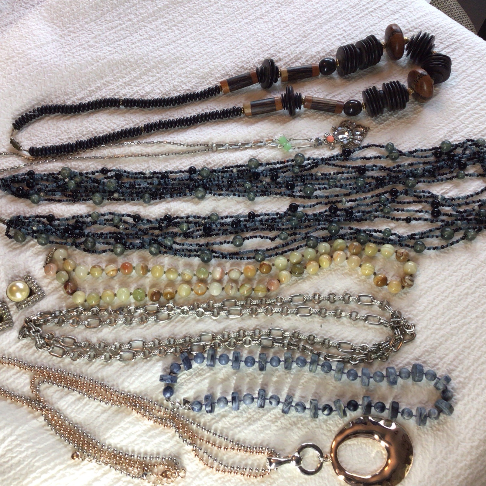 Lot Of 7 Costume Necklaces, I Pr Earrings, 1 Agate Necklace