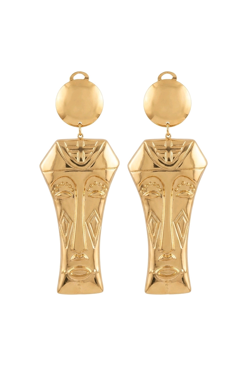 Vintage Gold Abstract Face Mask Statement Earrings