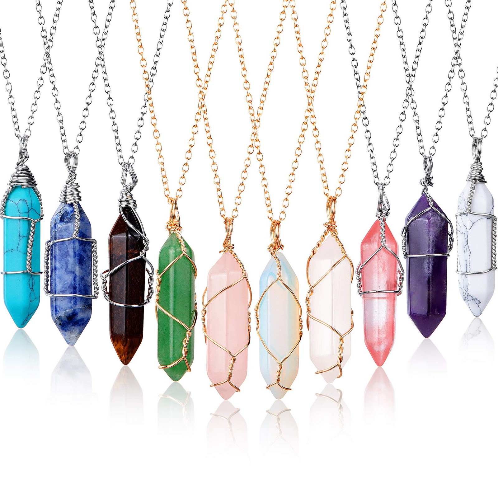 10 Pcs Hexagonal Crystal Pendant Necklace Full Wire Wrap Gemstone Necklace