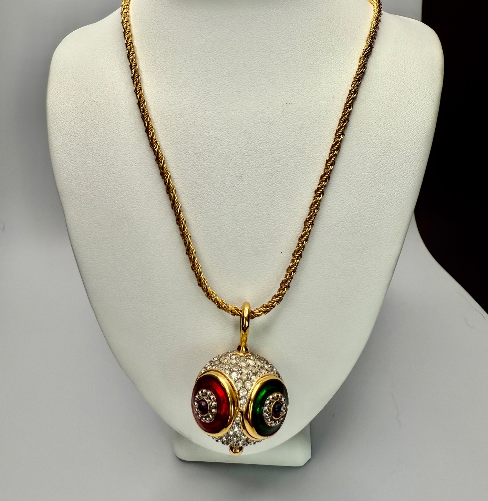 Vintage Branded Swarovski Enamel & Pavé Crystal Orb Pendant Necklace