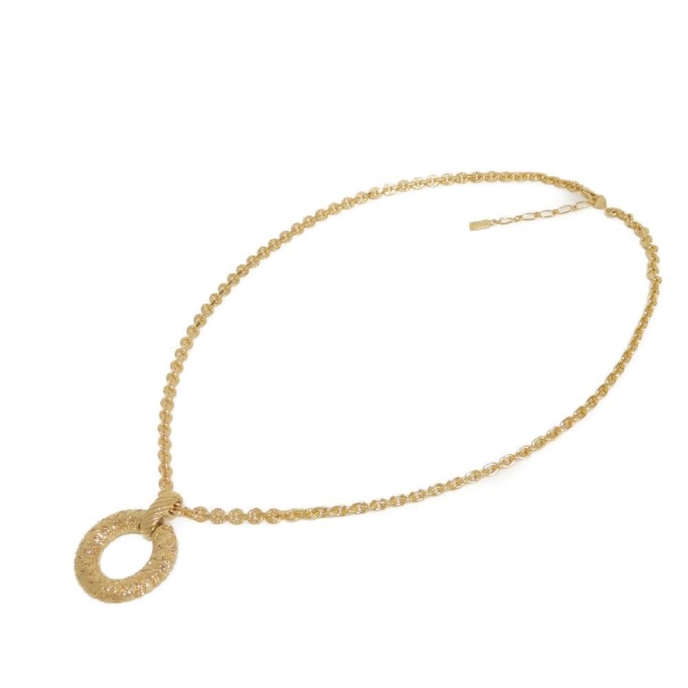 SAINT LAURENT PARIS Round Twist Circle Pendant Necklace Gold Plated Pipe R…