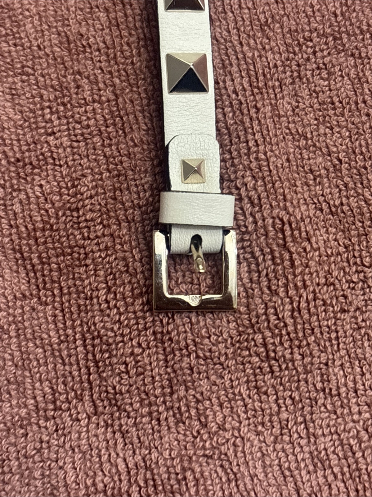 Valentino Silver Gold Rockstud Leather Bracelet Cream Beige
