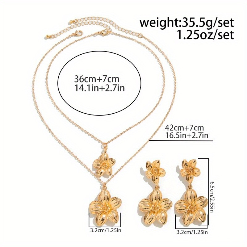 Women’s Jewelry Set Flower Pendant Ear Studs Necklace Alloy Fashion Gift