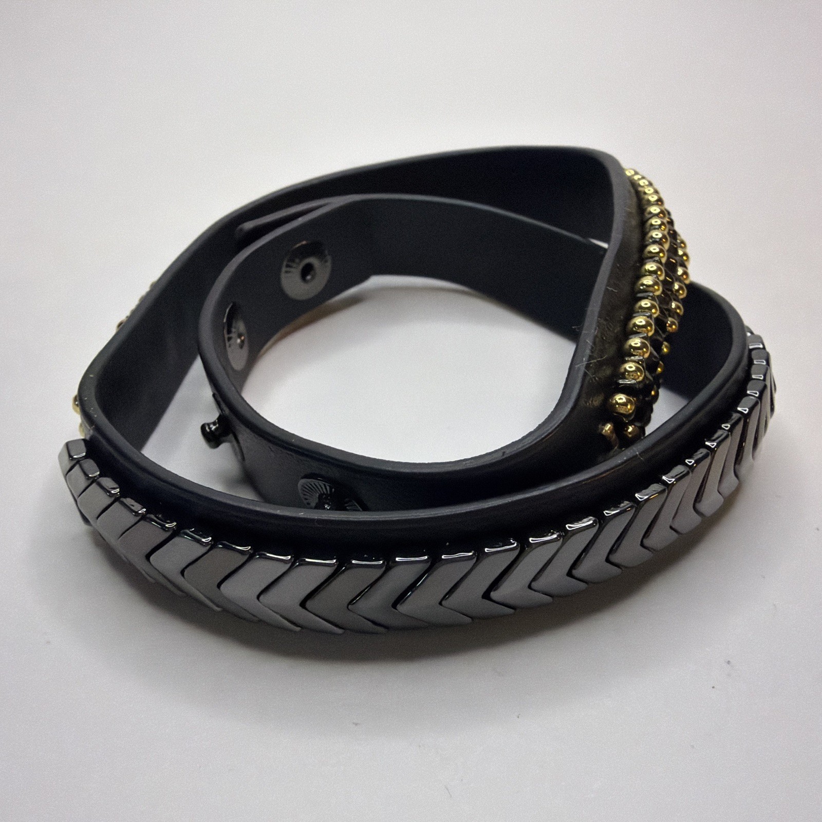 Stella & Dot Gilded Path Double Wrap Bracelet Hematite B352H With Box Black Gold