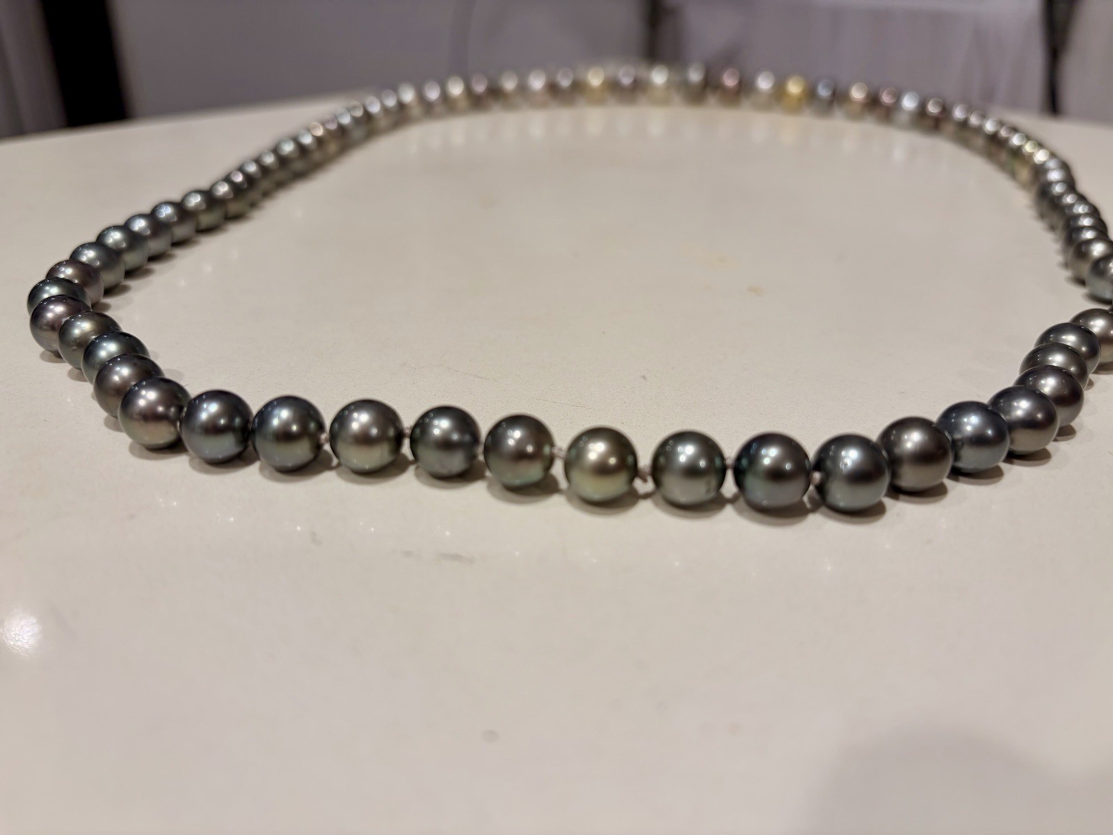 Rare Tahitan Pearl Necklace. 17.25 Inches Long. Pearls Taper From 9.1- 15.7mm