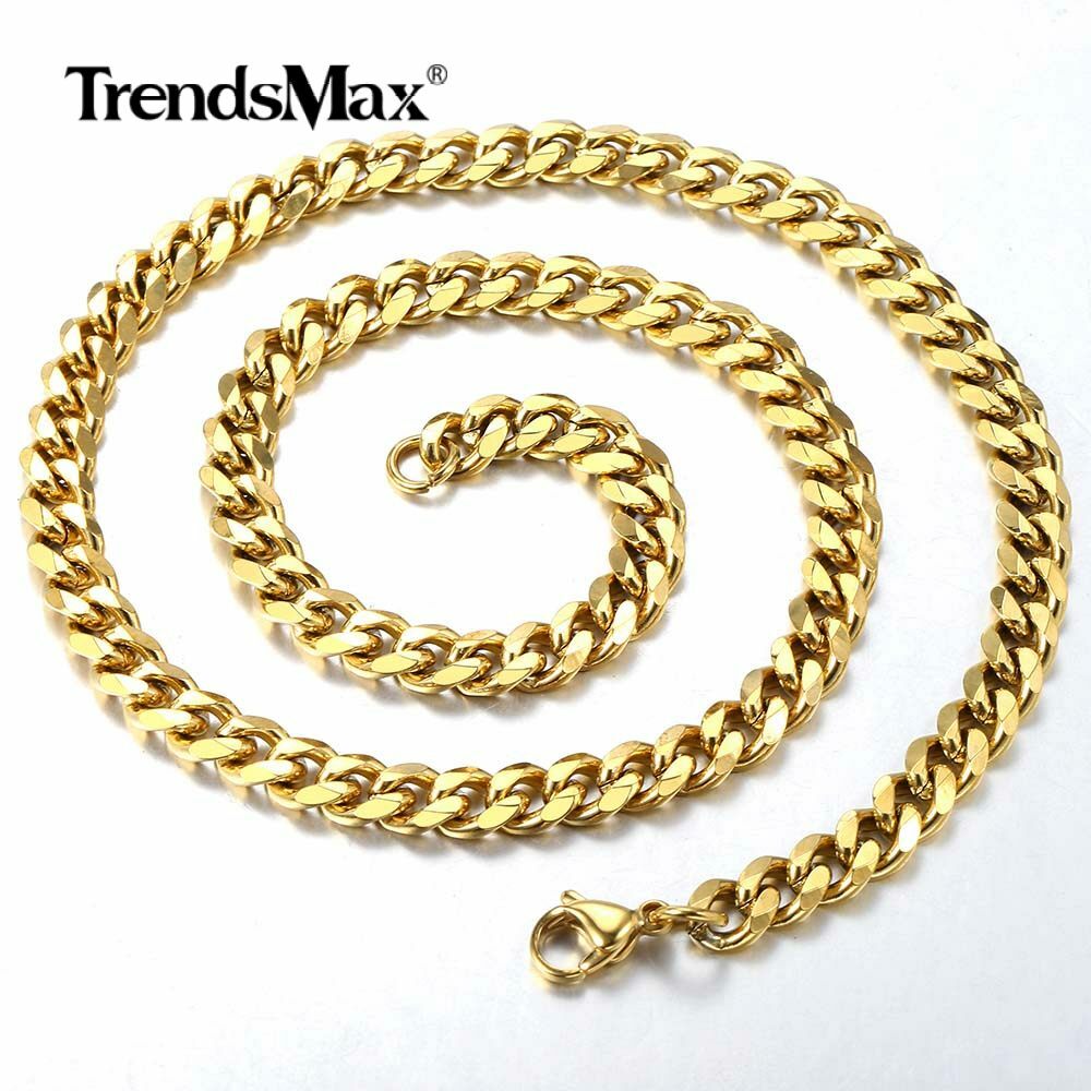 7mm Gold Filled Stainless Steel Bracelet & Necklace Jewelry Set Cuban Curb Chain