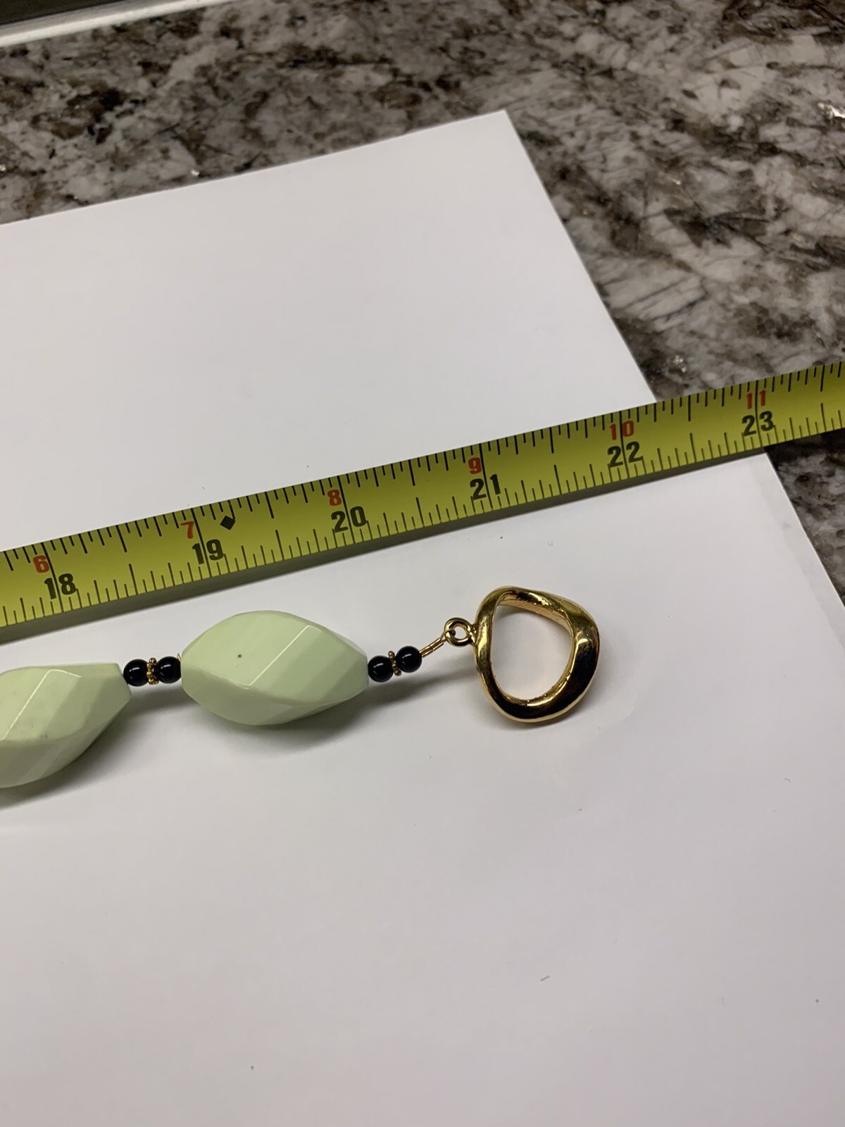 Beautiful Light Green Beaded Costume Jewelry Necklace With Hand Painted Pendant