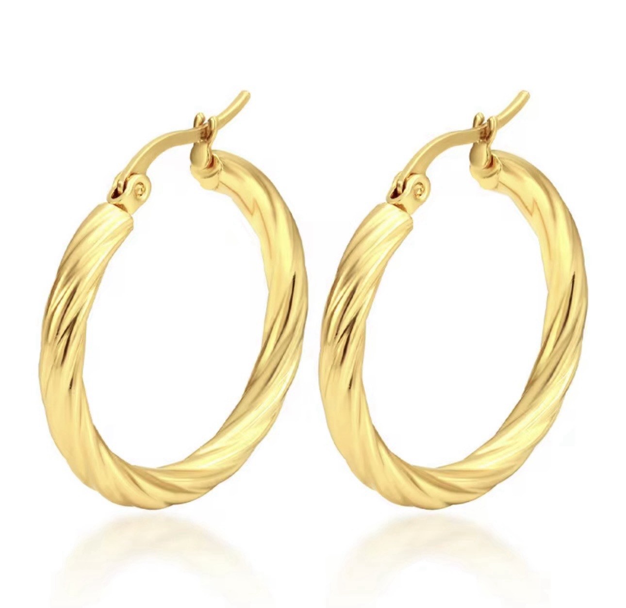 3 PAIRS Woman 18K Gold Plated Stainless Steel Twist Hoop Earrings Multiple Sizes
