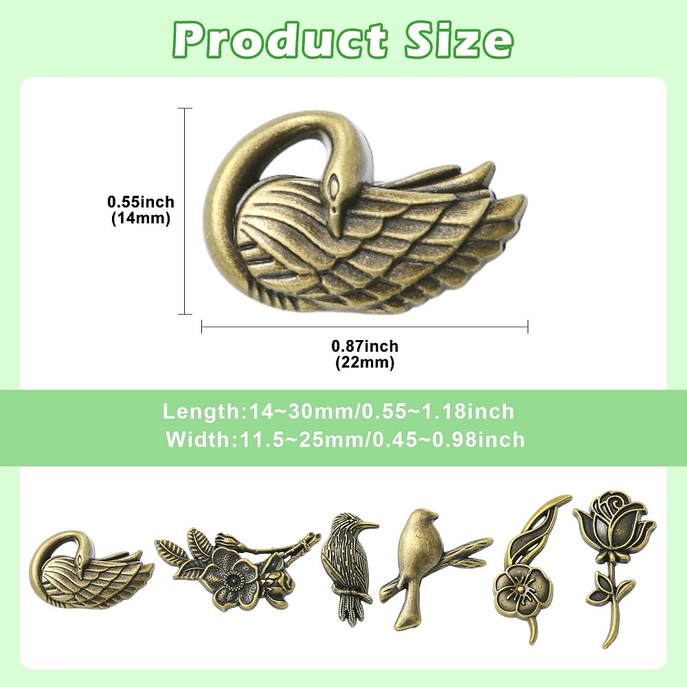 12pcs Zinc Alloy Lapel Pin Back Antique Bronze Brooches for Clothes Backpack DIY