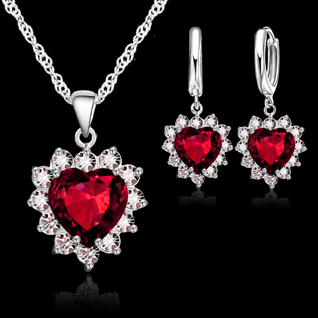 925 Sterling Silver Plated Crystal Heart Pendant Necklace Women Jewellery Gift
