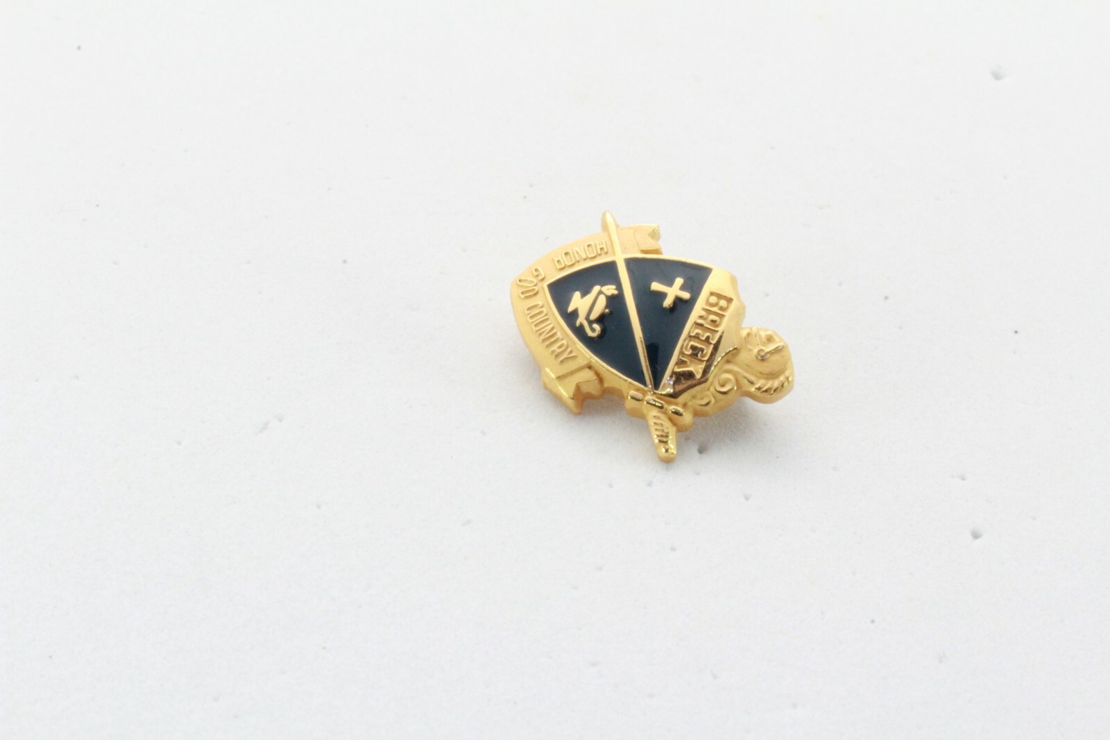 Brooch Pin – Signed Jostens – Breck – Honor God Country – Black Enamel Gold Tone