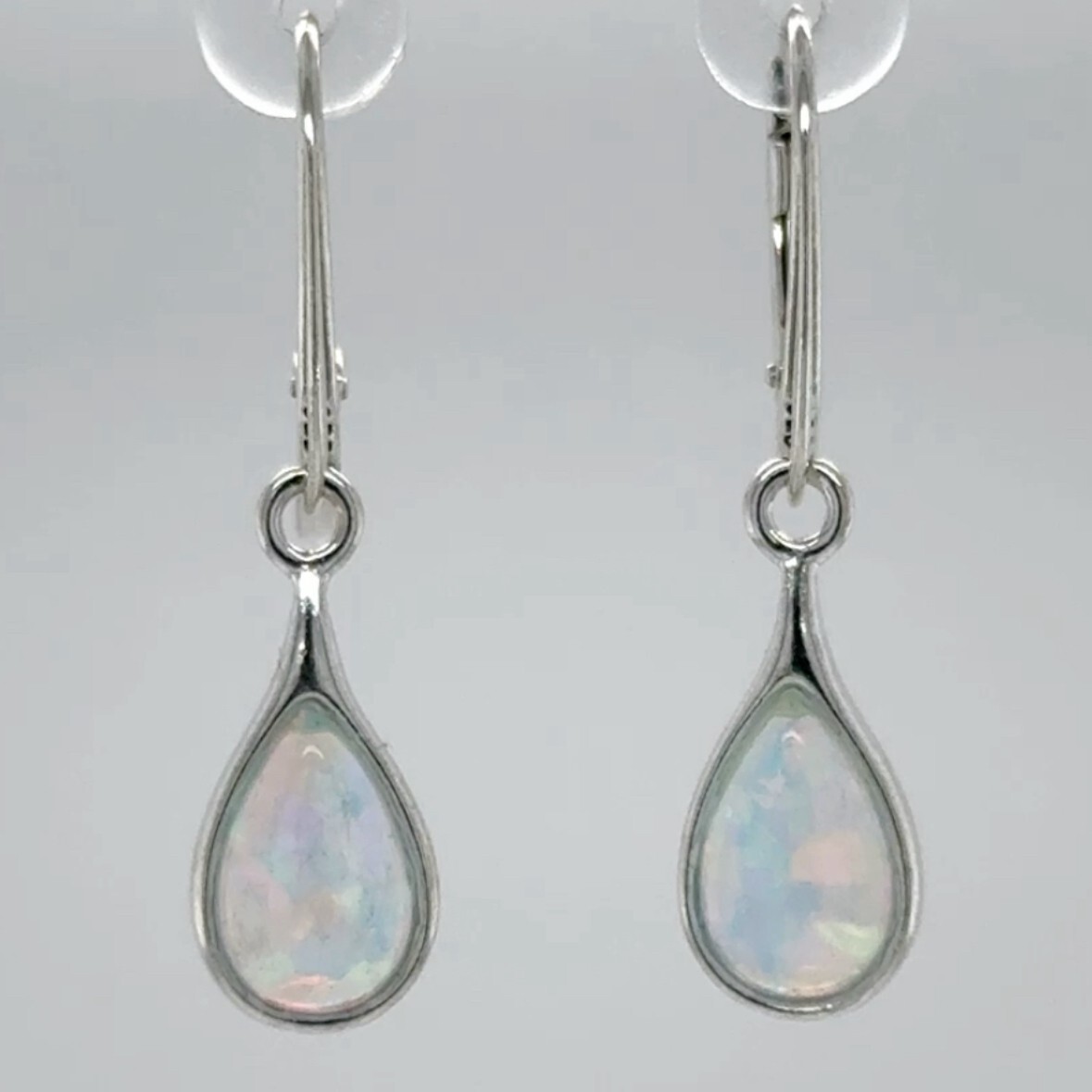 White FIRE OPAL Teardrop / Pear Leverback Earrings – 925 STERLING SILVER #545e
