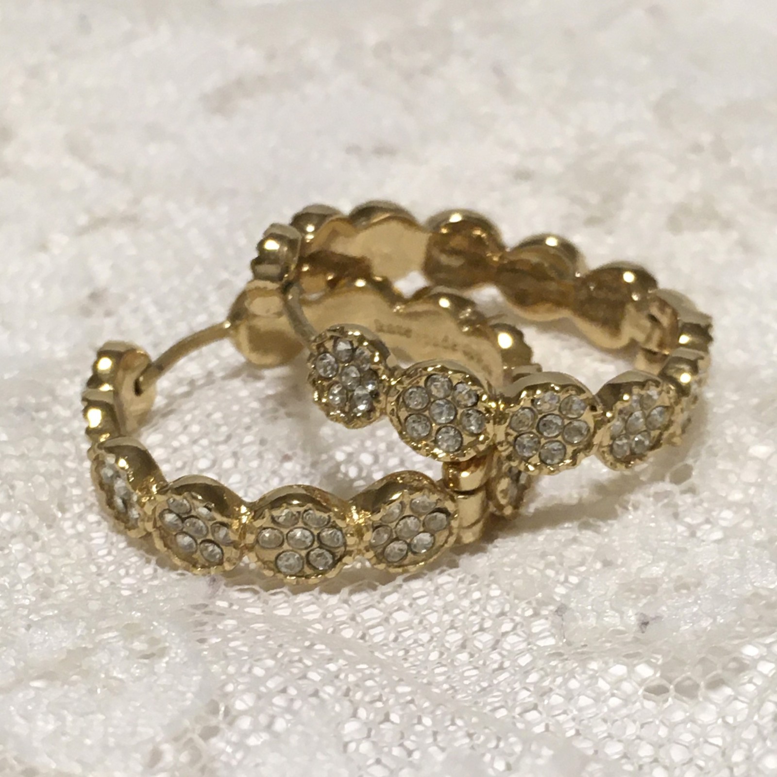 Kate Spade Hoop Earrings Rhinestones Gold Tone Hinged Pierced Everyday Wear