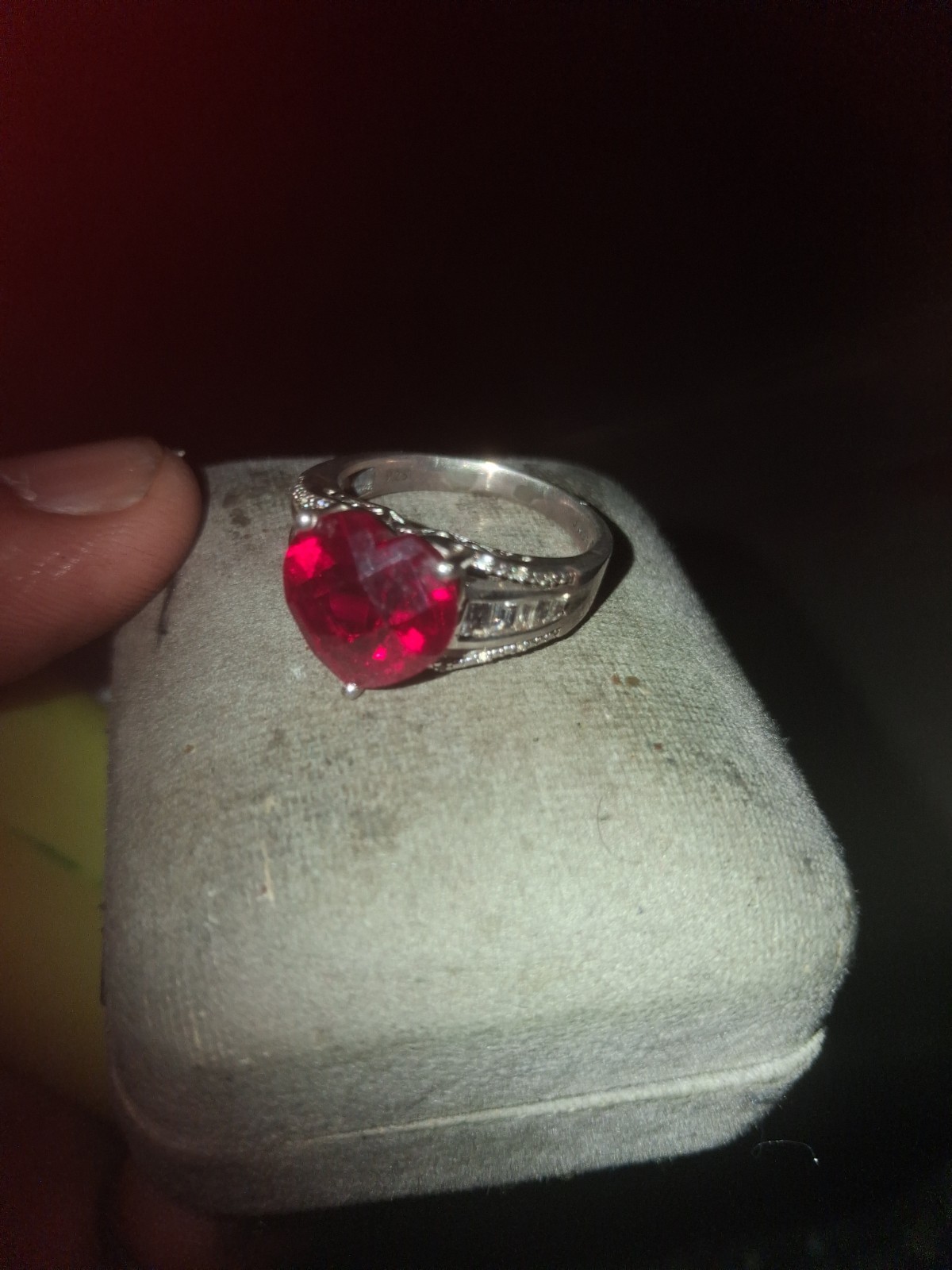Lab Created Red Ruby Heart Ring 14k White Gold Plated Sterling Silver