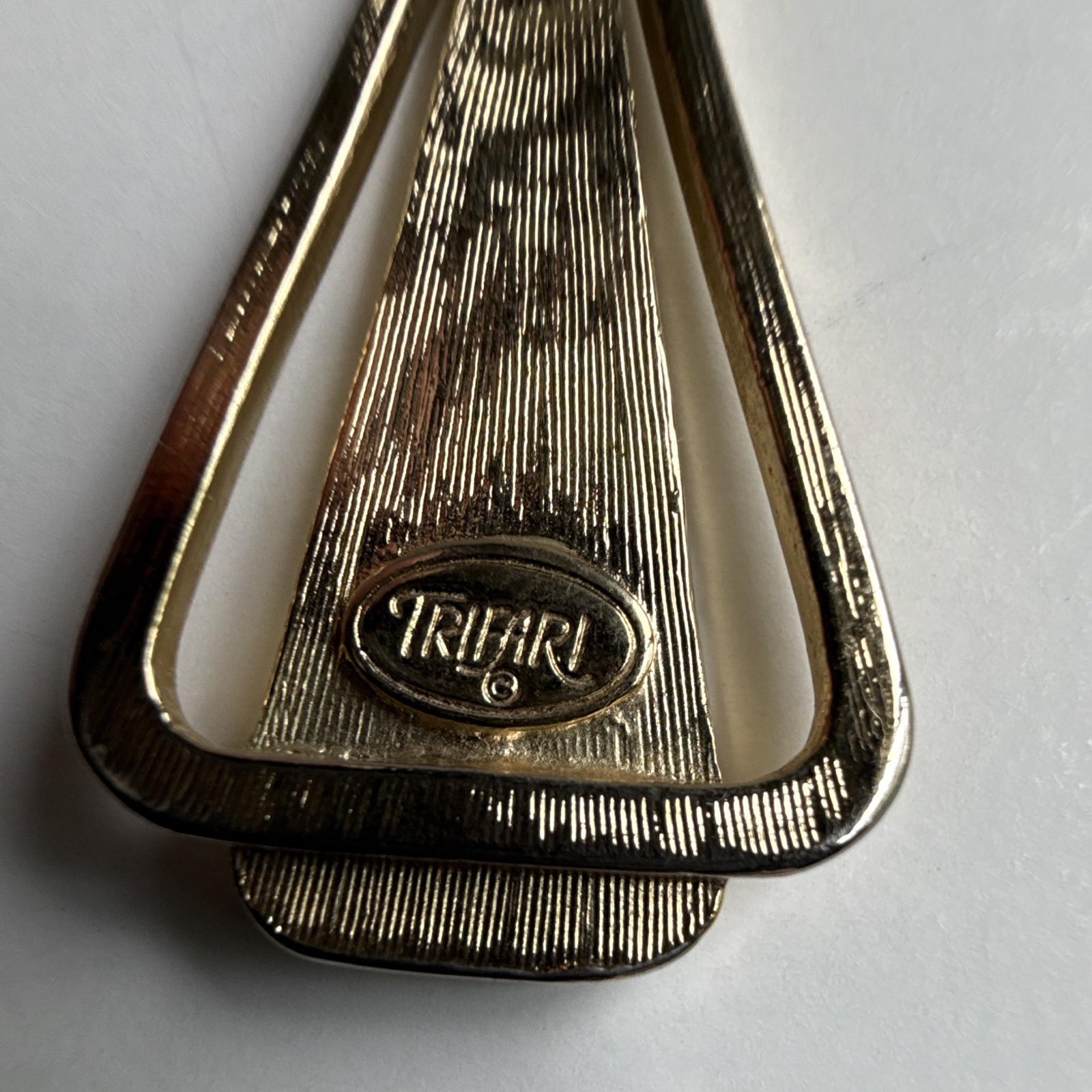 Vintage Trifari Signed Gold Tone Black Triangle Dangle Earrings