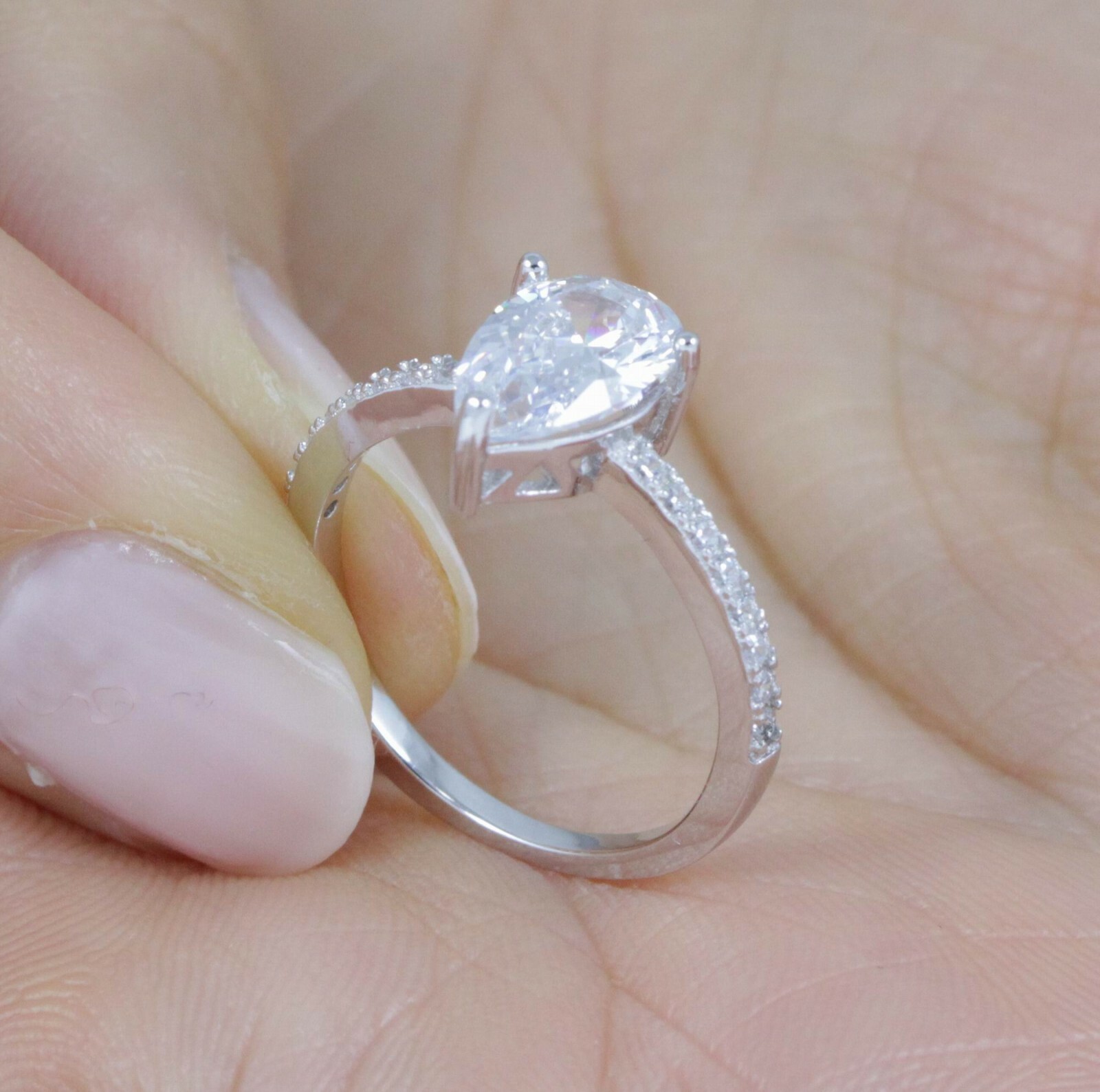 1.75Ct 925 Sterling Silver Pear CZ Engagement Ring Wedding Band Size 5-9 R6905