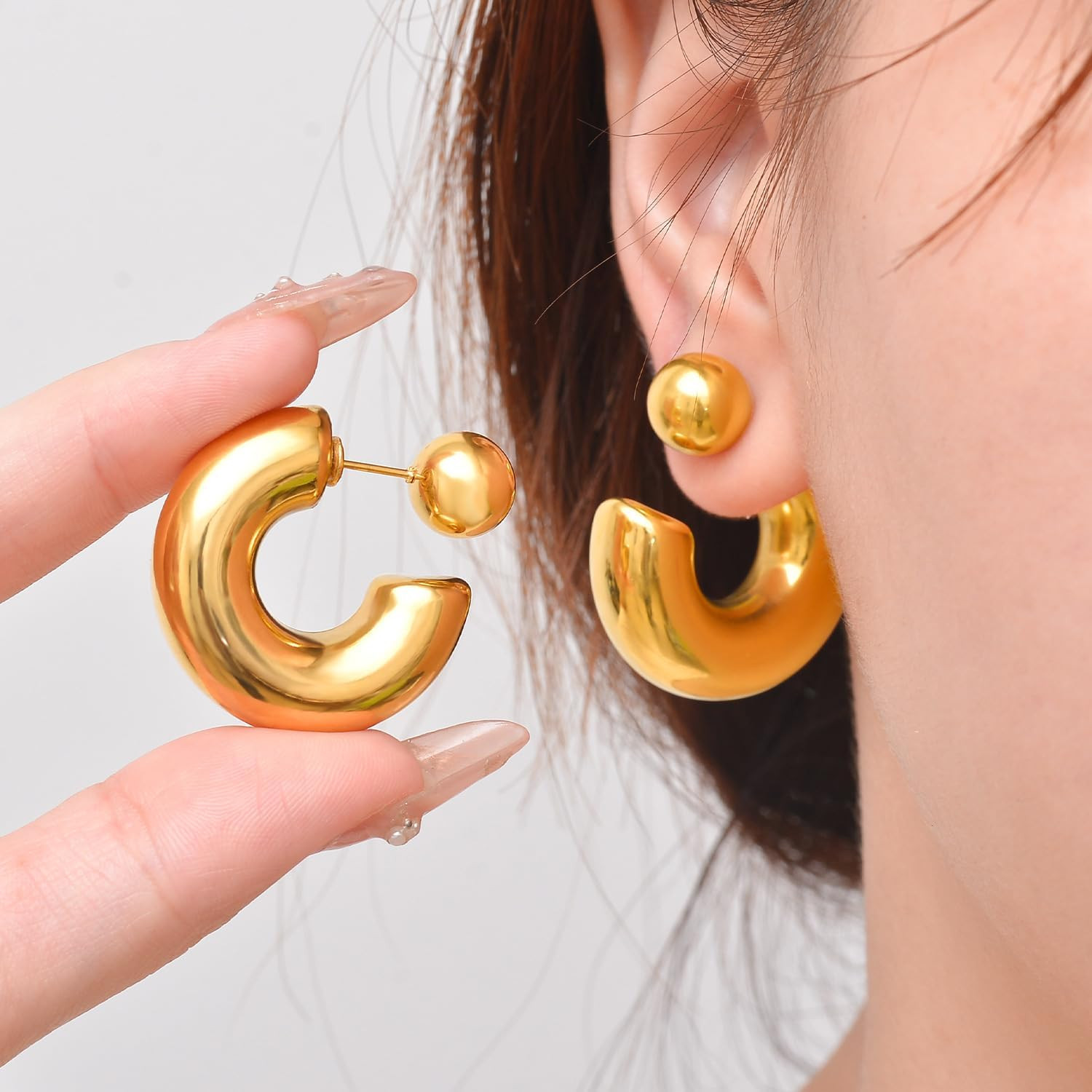 Chunky Gold Earrings for Women Trendy 14K Thick Gold Hoop Earrings Hypoallergeni