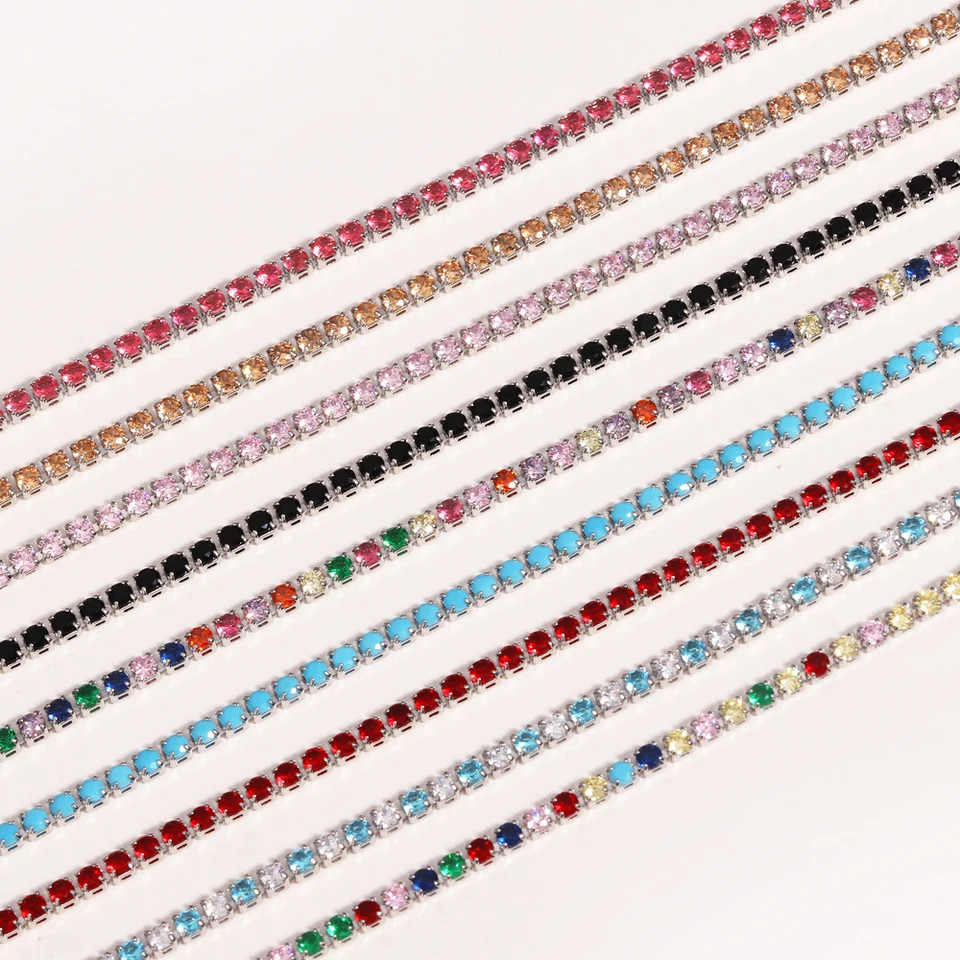 Gold Color Tennis Chain Necklace 2mm Simulated Zirconia 16in Women Jewelry