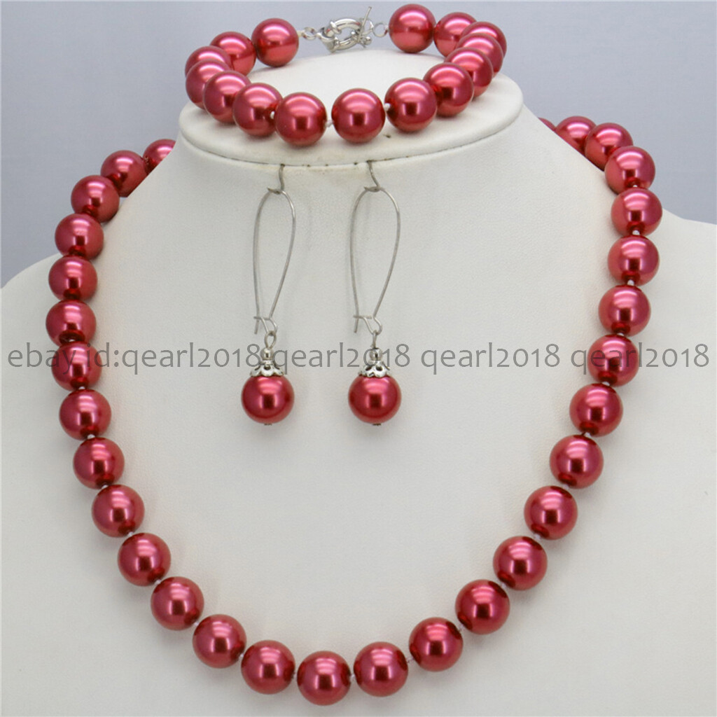 8/10/12mm South Sea Shell Pearl Round Beads Necklace Bracelet Earrings Set 18”